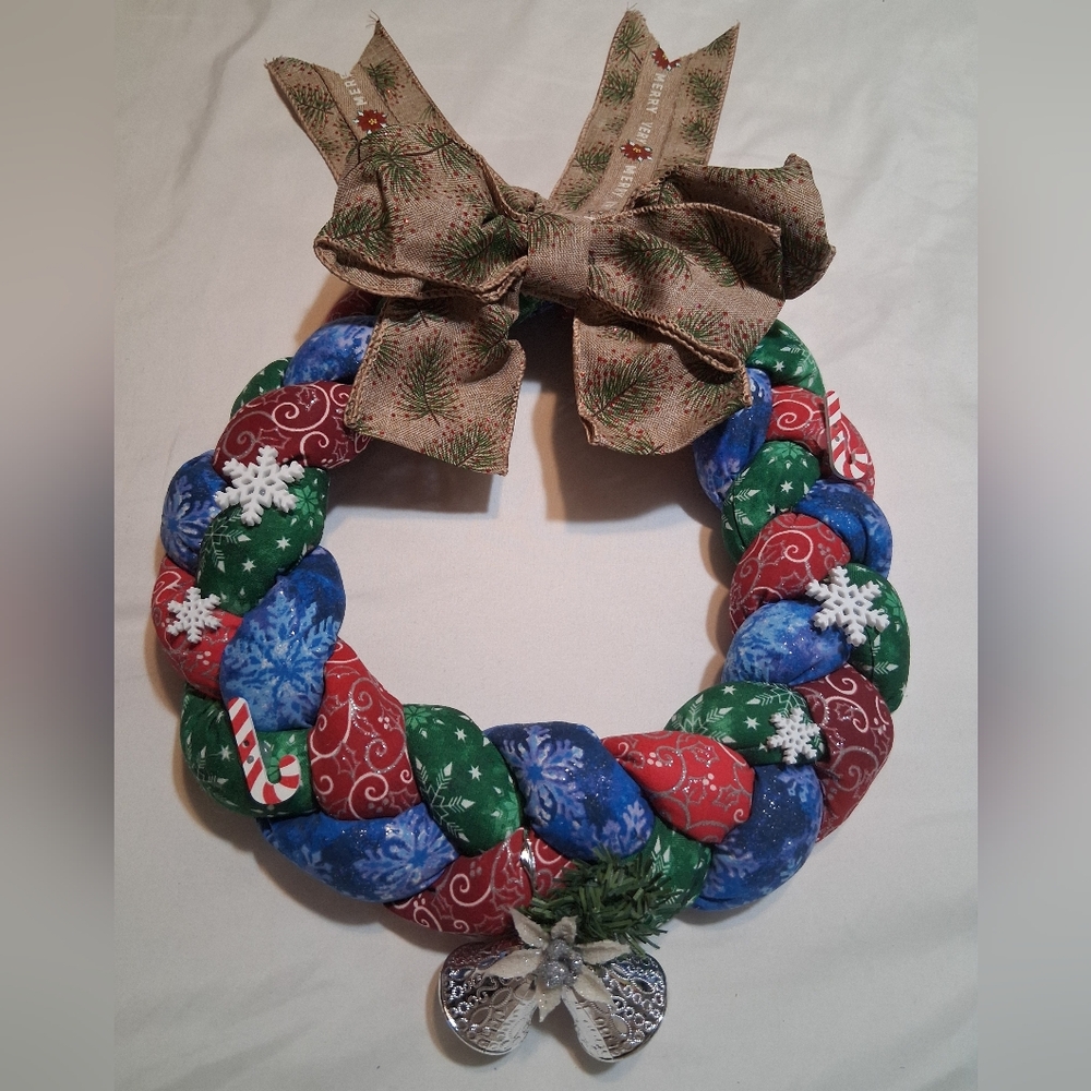 Christmas Wreath - Festive Braided Holiday Wreath with Bow